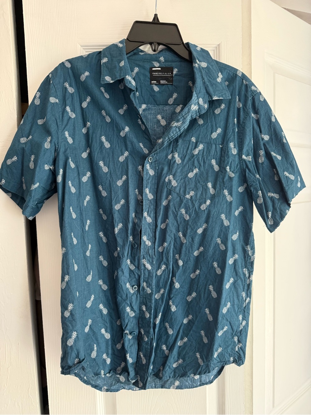 Short-Sleeve Pineapple Print Shirt - Teal Blue
